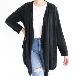 J Jill Black 100% Cotton Open  Face Cardigan with Pockets XLarge
